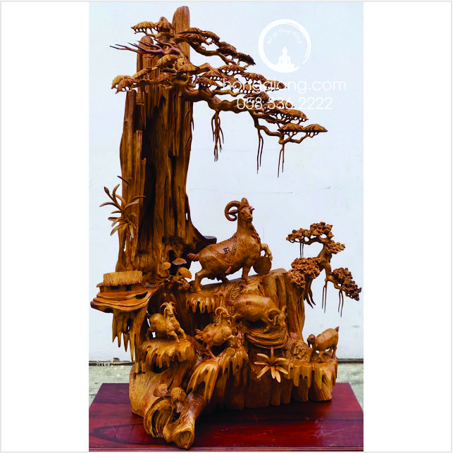 [Tuyệt phẩm] Ngũ dương khai thái - Nghệ nhân Thanh Lâm - Tượng gỗ Dê phong thủy (tuổi Mùi)| Tượng gỗ Ngũ Dương Khai Thái