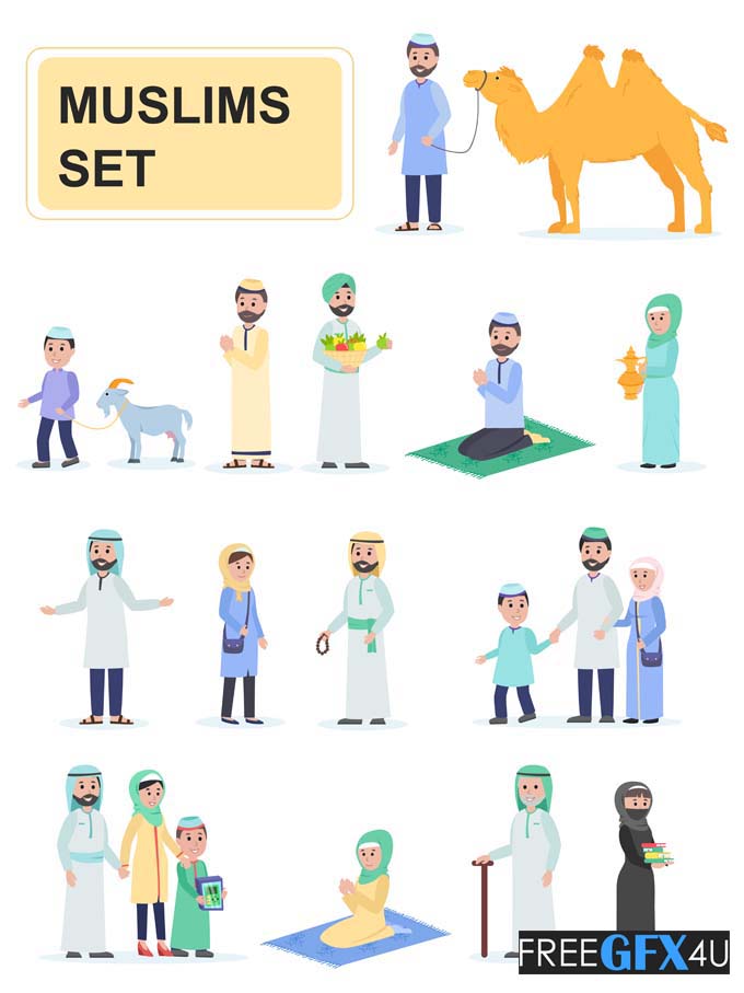 Muslim male and female vector characters