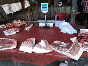 Pork meat for sale in Kohima market.