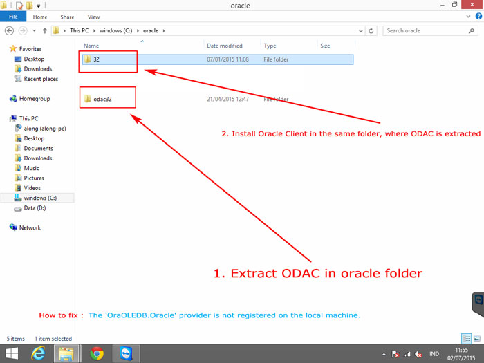 The OraOLEDB.Oracle provider is not registered on the local machine