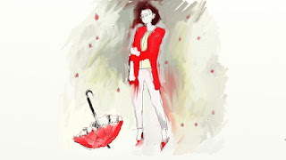 Chica de rojo con paraguas