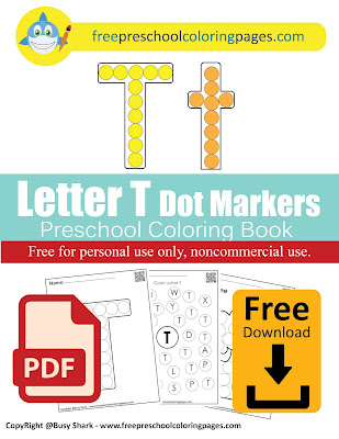 Letter T dot markers free preschool coloring pages ,learn alphabet ABC for toddlers
