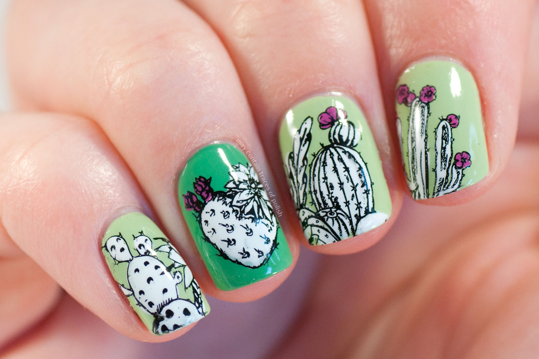 Cactus Nails with Botanicals Stamping from Maniology BM-S327