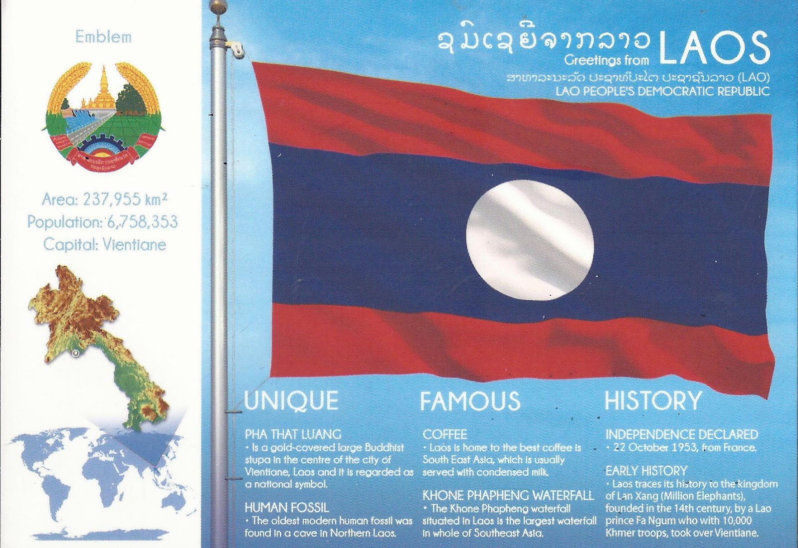 A Journey of Postcards: Flags of the World  Laos