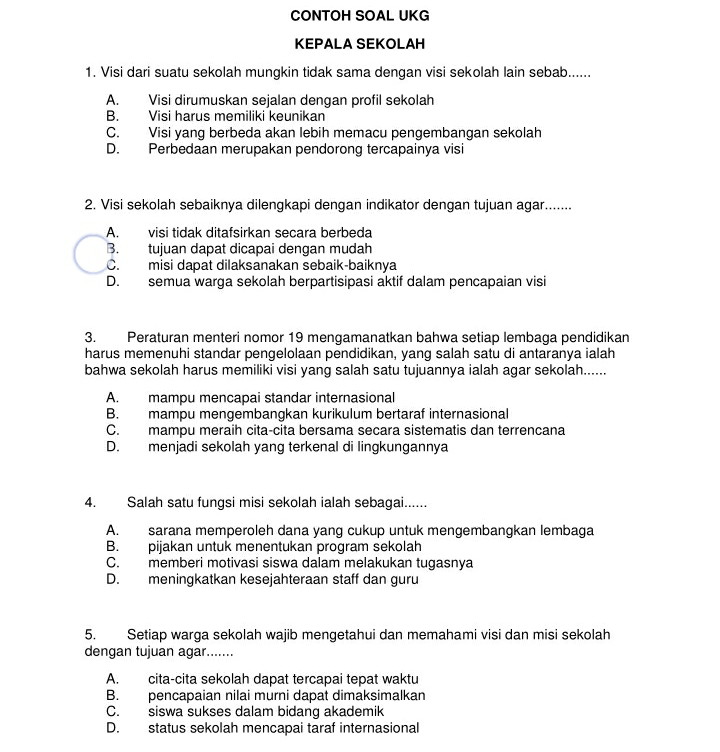 Kumpulan SoalSoal Latihan UKG UKKS Kepala Sekolah PDF Kumpulan SoalSoal Latihan UKG UKKS Kepala Sekolah PDF