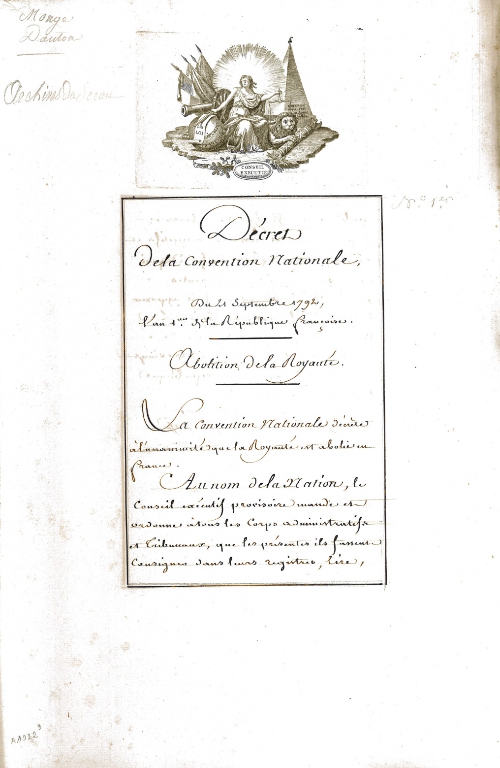 La Révolution Française 21 septembre 1792 Abolition de la royauté