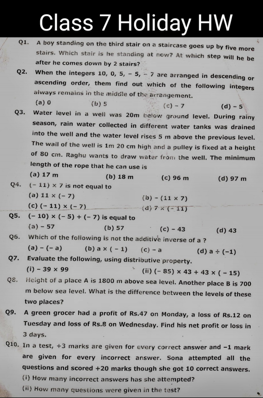 holiday homework sst for class 7