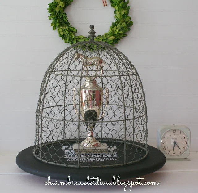 diy painted stenciled farmhouse wire cloche horse trophy lazy susan