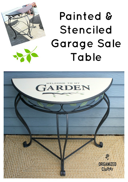 Garage Sale Demilune Style Table Upcycle #oldsignstencils #stencil #demilunetable #furnitureupcycle #fusionmineralpaint #garagesalefind