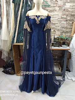 baju pesta biru navy bordir