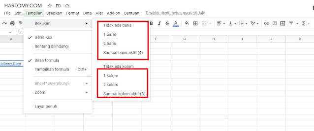 Cara freeze kolom di spreadsheet