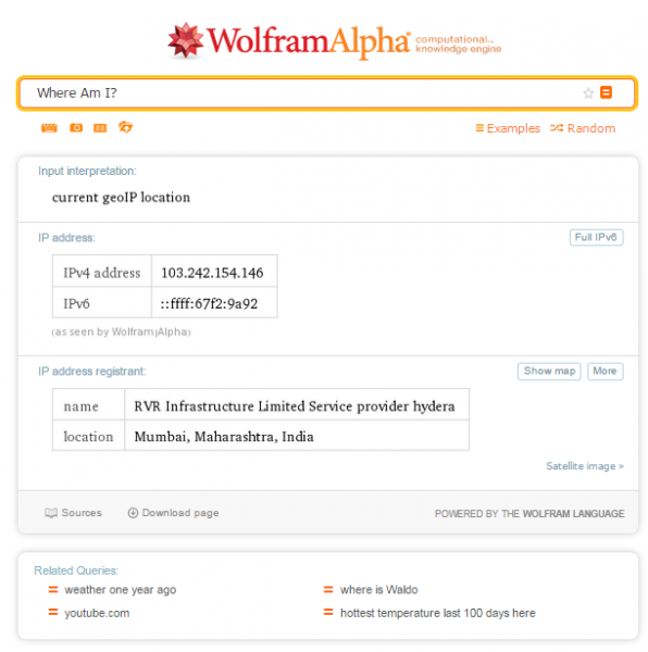 Indirizzo IP Wolfram Alpha