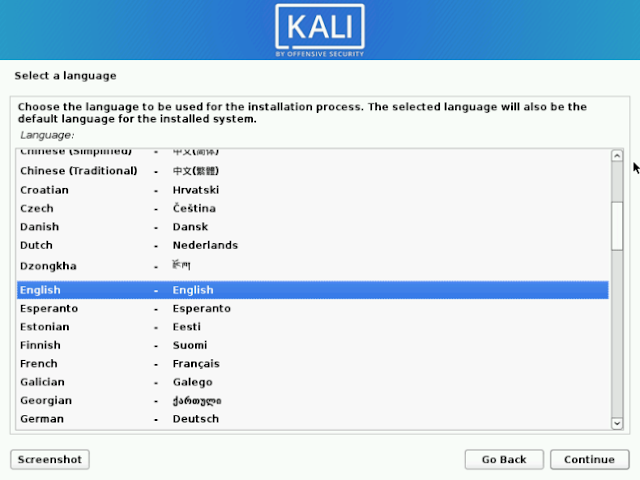 Pilih Bahasa Kali Linux