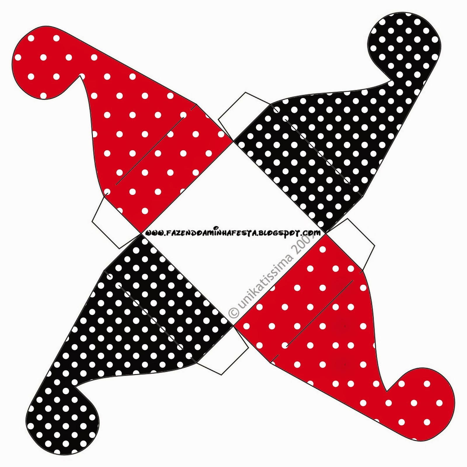 Rojo, Negro y Lunares Blancos: Cajas para Imprimir Gratis. Caja para cupcakes o golosinas de Rojo, Negro y Lunares Blancos.