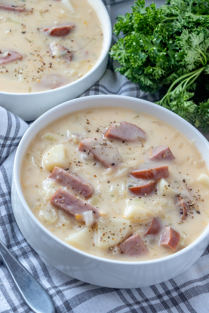 Creamy German Sausage, Potato and Sauerkraut Soup Recipe