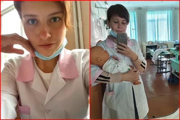 Chica rusa. Dasha prestando servicio como enfermera.