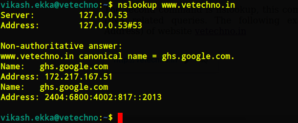 nslookup command in linux