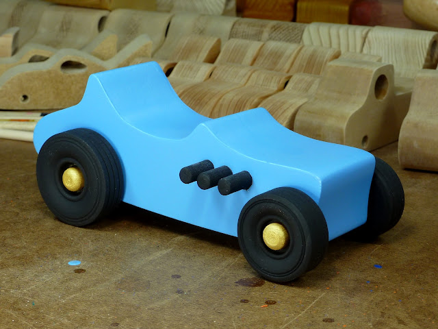 Handmade Wood Toy Car, 1927 T-Bucket Hot Rod, Race Car, Dragster, Baby Blue, Street Rod