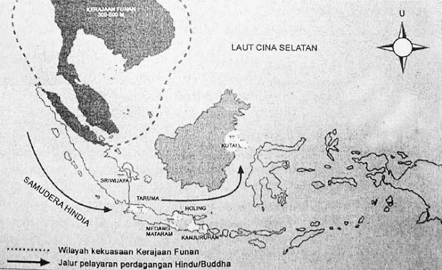 Map of the route of entrance and spread of Hindu Buddhist religion and culture in Indonesia