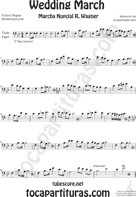  Violonchelo y Fagot Partitura de La Marcha Nupcial de Wagner Sheet Music for Cello and Bassoon Music Scores