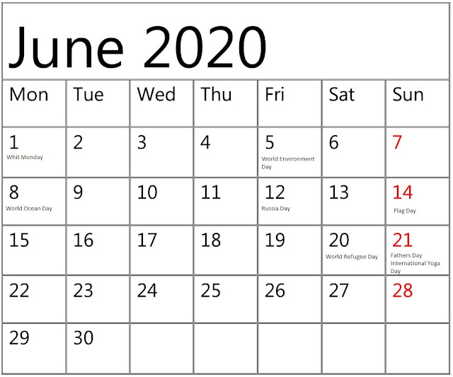 June 2020 Calendar With America All Holiday List