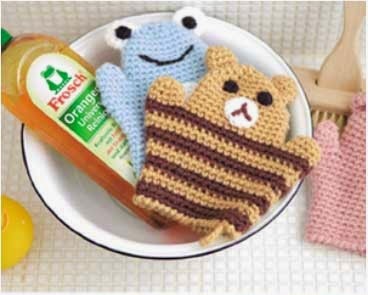 Manoplas de baño divertidas para niños al crochet