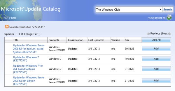 Catálogo de actualizaciones de Microsoft