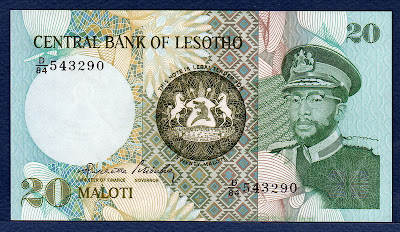 World money currency banknotes Lesotho 20 maloti