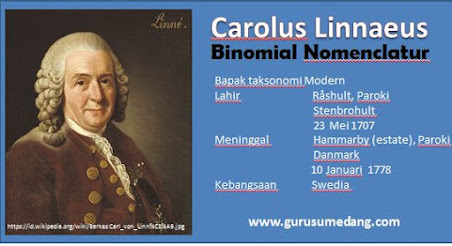 Carolus Linnaeus adalah seorang ilmuwan ahli Botani yang berasal dari Swedia  dikenal sebagai bapak taksonomi modern karena memperkenalkan sistem penamaan makhluk hidup, sistem ini dikenal dengan nama Binomial Nomenclature.