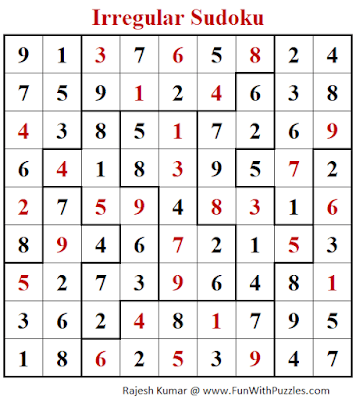 Answer of Irregular Sudoku Puzzle (Fun With Sudoku #279)