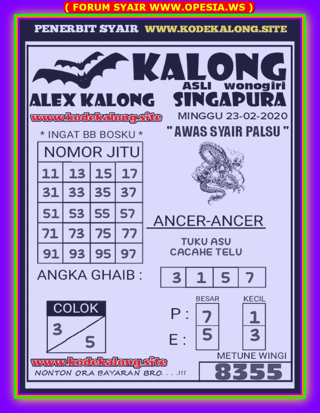 Syair sgp 23 Februari 2020 KODE SYAIR SGP SYAIR HK SYAIR SYDNEY 2021