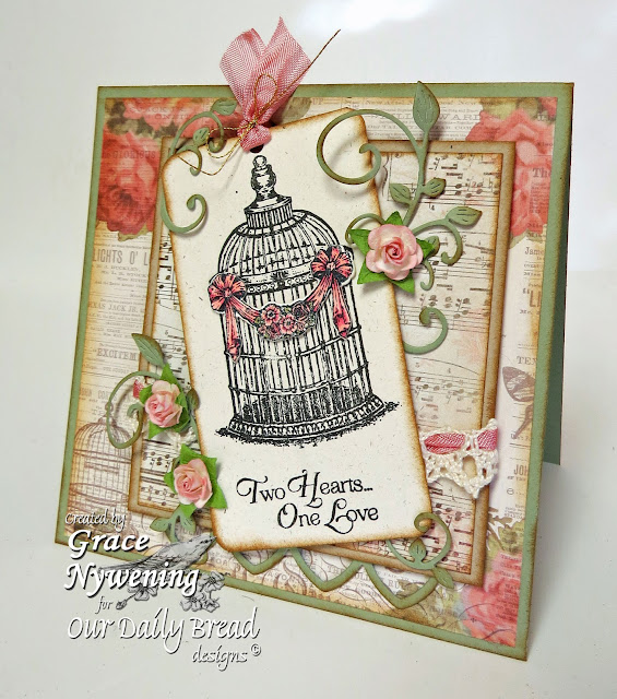 ODBD Stamps, To the Love Birds, Birdcage and Banner Die, ODBD Cathedral Window Die, designed by Grace Nywening