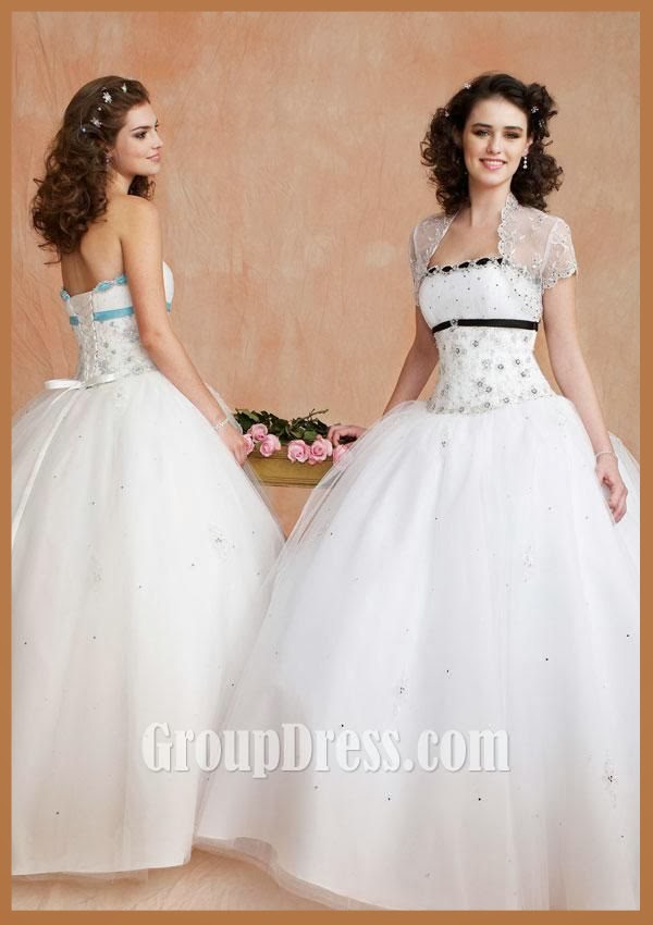 http://www.groupdress.com/white-beaded-strapless-quinceanera-dress-133.html
