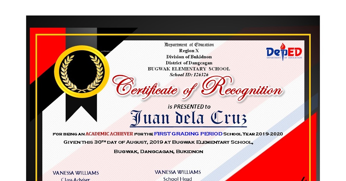 Editable Certificate Of Recognition Deped The Template Has Sample ...