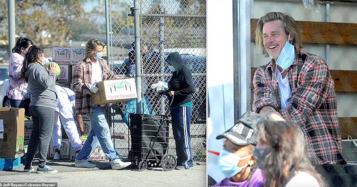 Brad Pitt passe des heures à livrer des boîtes d'épicerie aux familles à faible revenu du centre-sud de Los Angeles Brad Pitt passe des heures à livrer des boîtes d'épicerie aux familles à faible revenu du centre-sud de Los Angeles