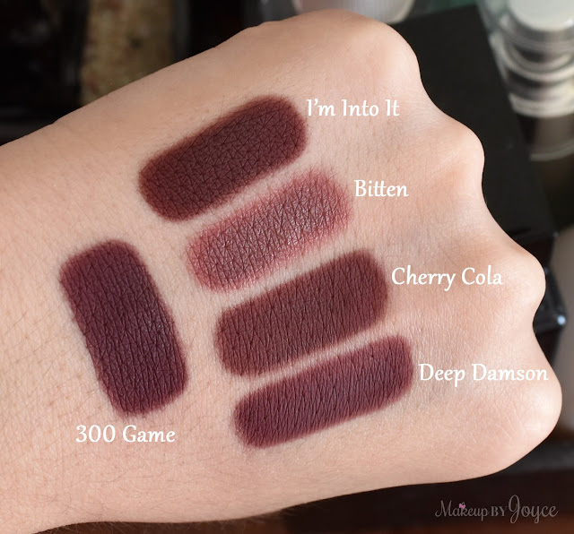 Mac 300 Game vs I'm Into It Deep Damson Eyeshadow Dupe Swatches Makeup Geek Bitten Cherry Cola