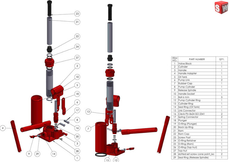 Hydraulic Bottle Jack JNS03 (3 Tons Capacity) 3D Model Render