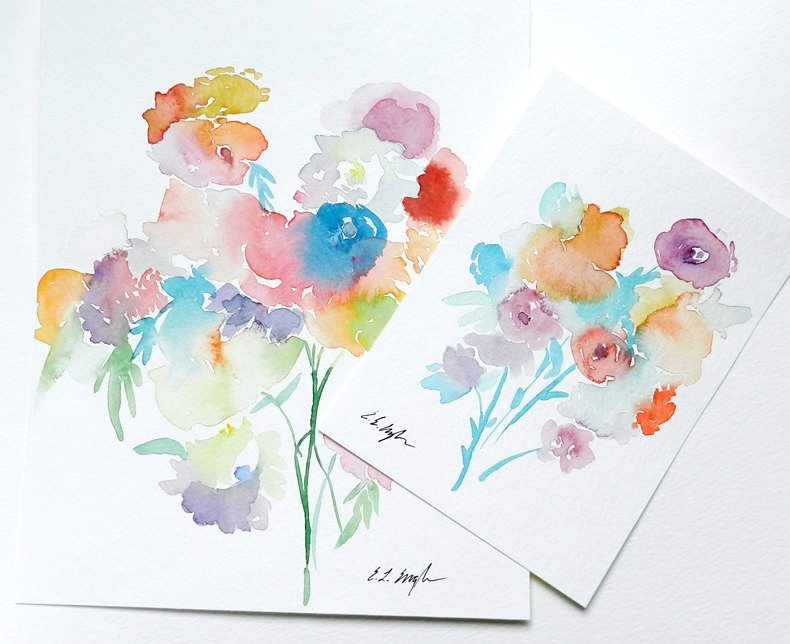 Original Watercolor Flowers, Semi-Abstract Style by Elise Engh: Grow Creative