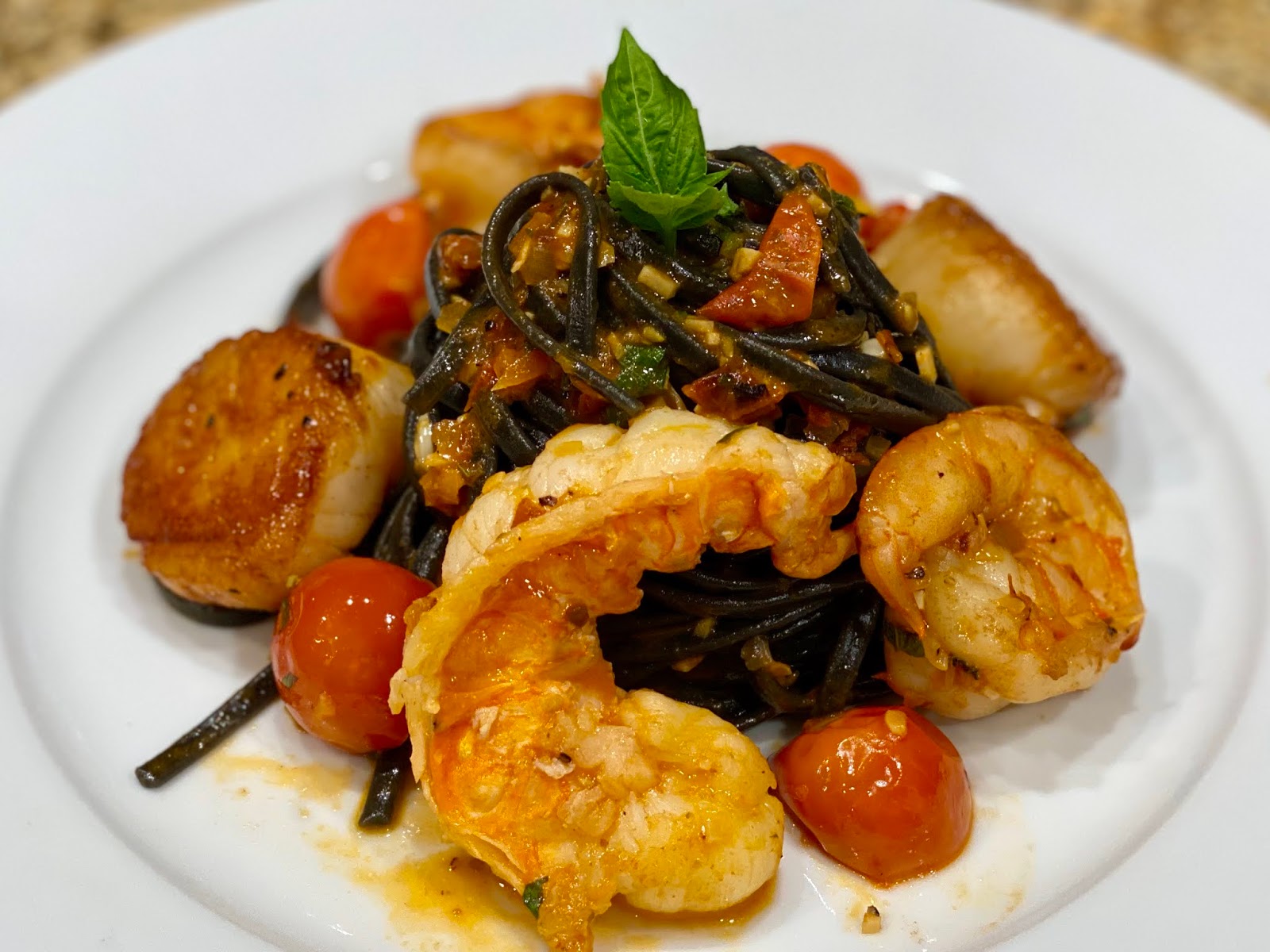 VIDEO) Squid Ink Pasta w/ Shrimp, Scallops & White Wine Sauce