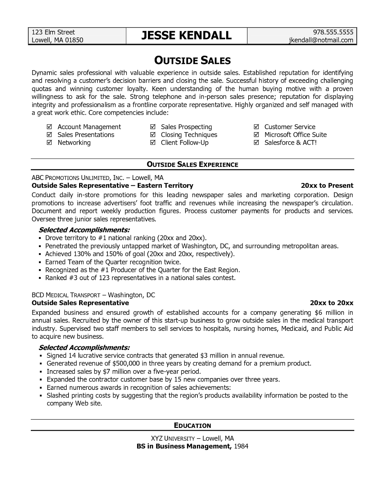 Resumes samples for sales jobs