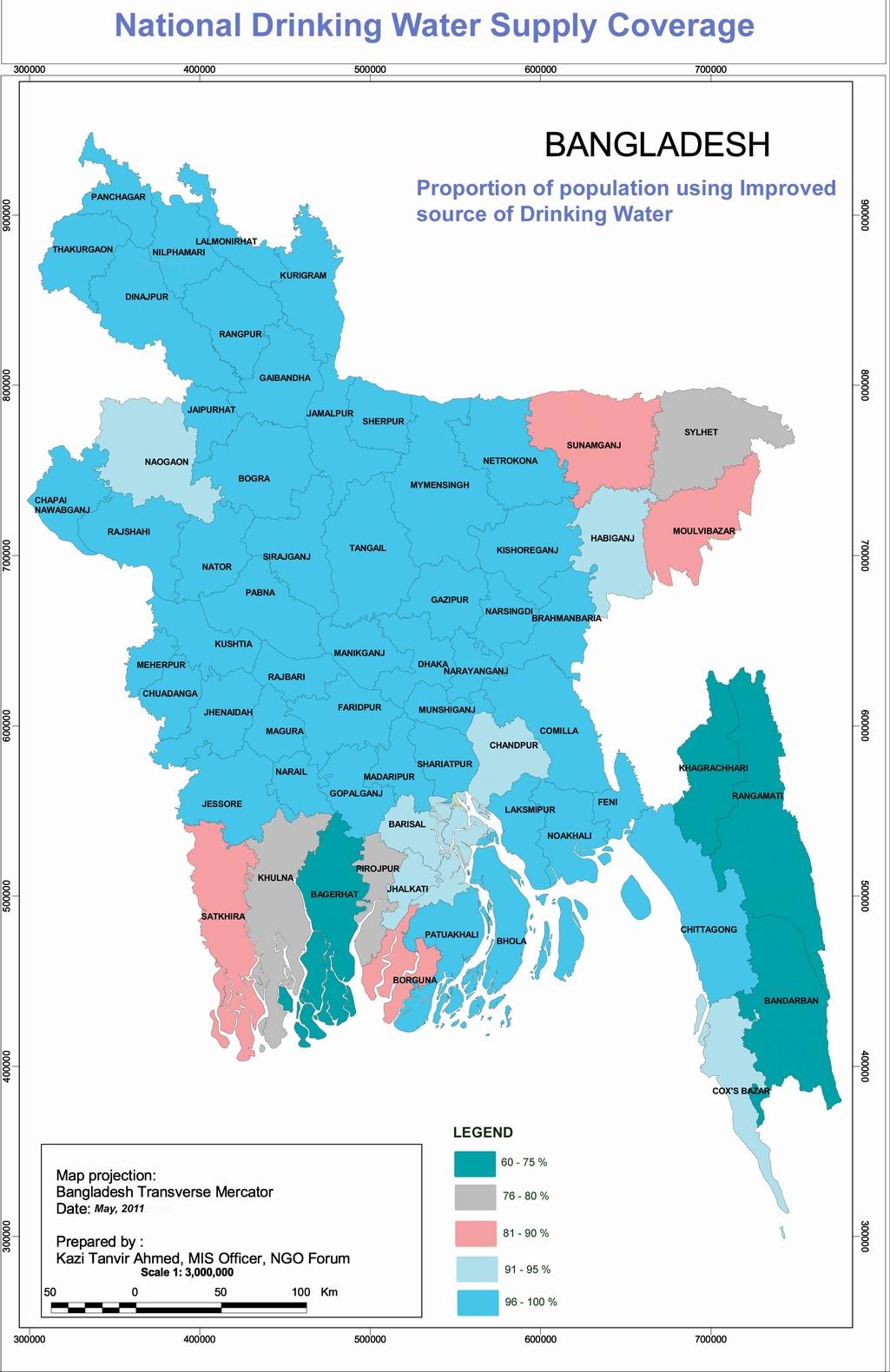 Maps of Bangladesh Safe Drinking Water Supply Coverage Bangladesh