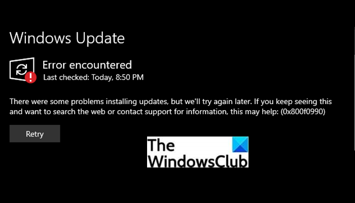 Windows 업데이트 오류 0x800f0990 수정