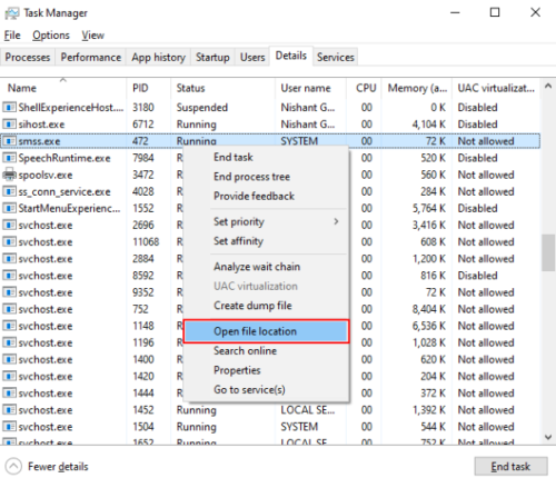 Windows 10 파일 위치의 SMSS.exe 프로세스란 무엇입니까?