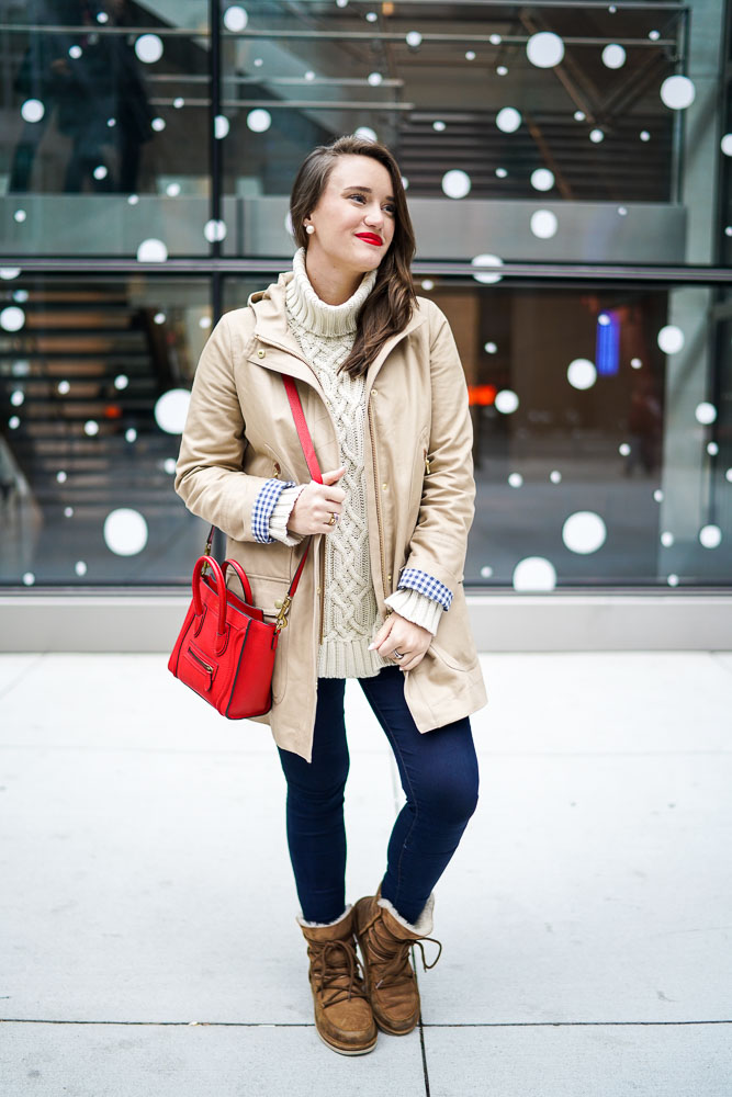 Krista Robertson, Covering the Bases,Travel Blog, NYC Blog, Preppy Blog, Style, Fashion, Fashion Blog, Travel, Must Have Designer Items, Gingham Coat, J.Crew, Preppy Looks, NYC Winter Fashion, Brookfield Place NYC, Winter Style, Oversized Sweaters, Red Lipstick