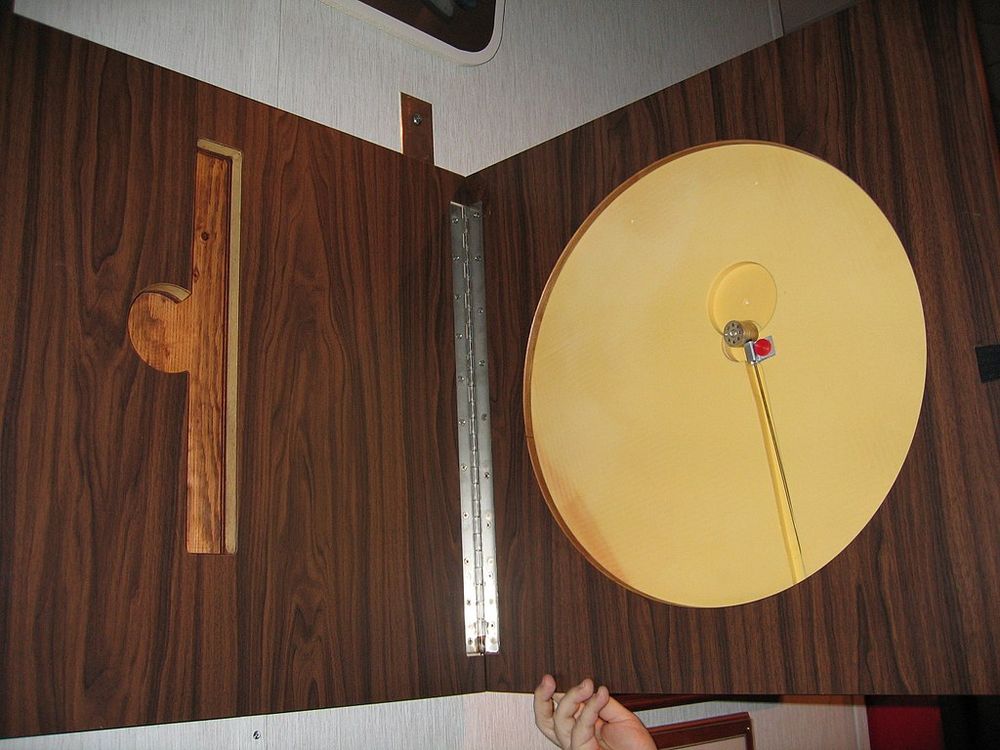 Open view of a replica of the Great Seal bug on display at the National Cryptologic Museum. 