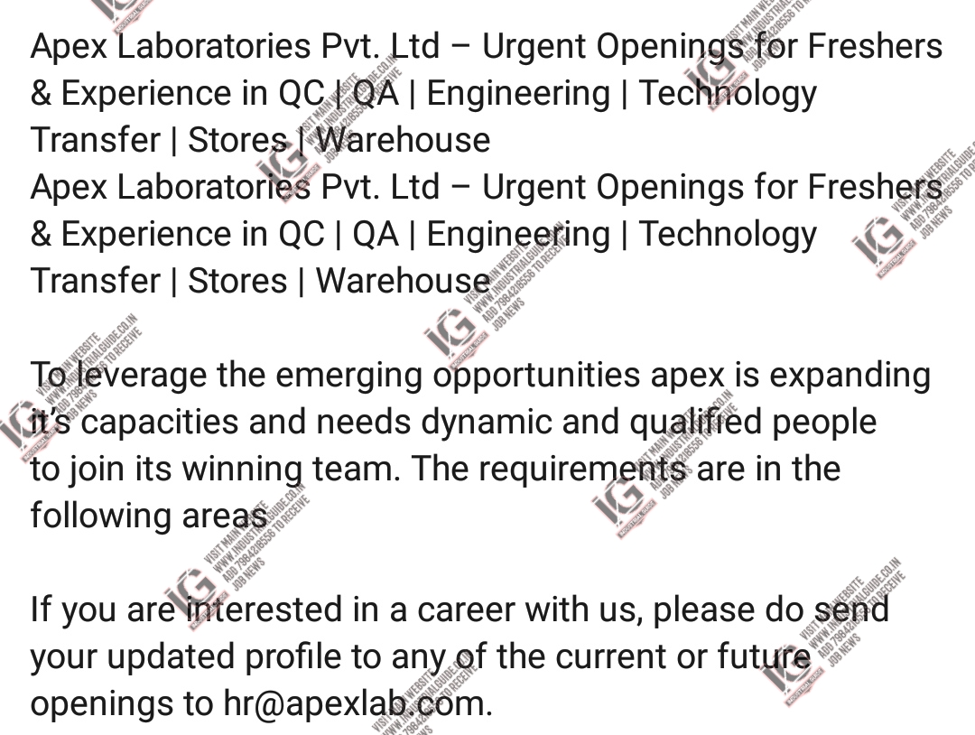 Apex Laboratories jobs for Quality Control Quality Assurance