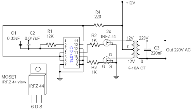 DC / AC Voltage Inverter 12v for 110 - 220V Circuit Diagram