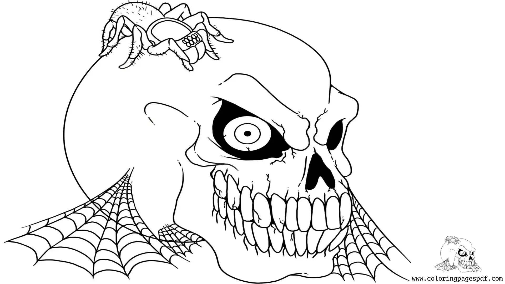 Coloring Page Of A Skull And A Spider
