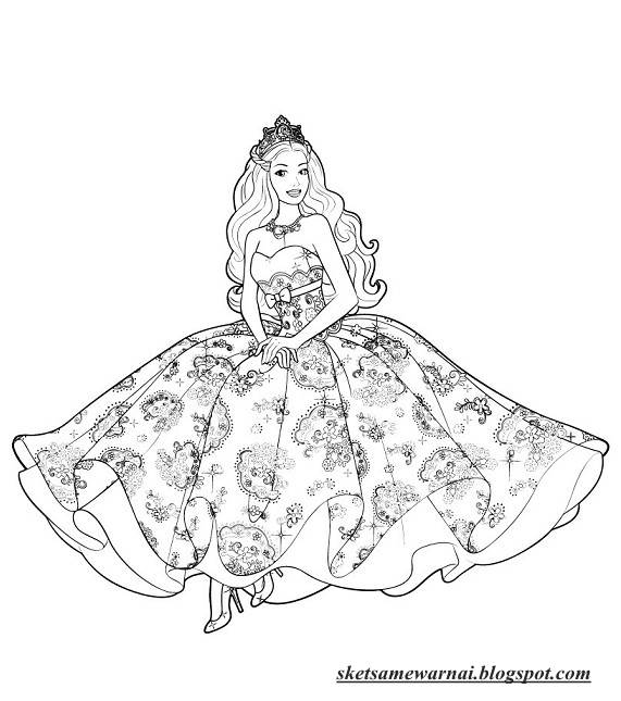 Sketsa Mewarnai Gambar Barbie Princess Belajar Gaun Pengantin Jagung