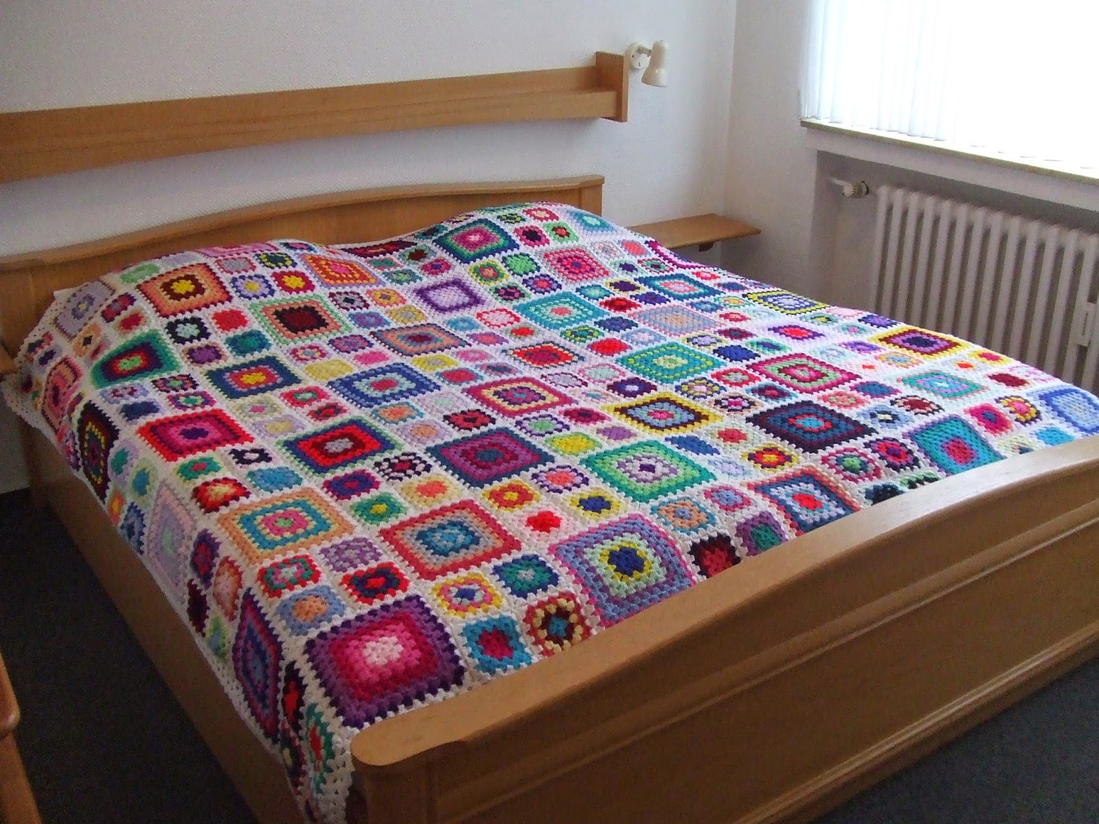 My world of crochet Multicolor Granny Square Bedspread is finished!!!